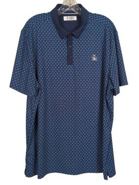 Original Penguin Golf Polo Shirt Mens XL Blue Geometric Stretch Semiahmoo Logo